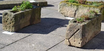 Lot 1372 - A Pair of Stone Garden Troughs, of narrow rectangular form, 96cm by 28cm by 39cm