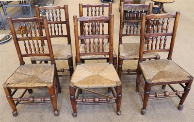 Lot 1380 - A Set of Six Mid 19th Century Ash and Elm Rush-Seated Dining Chairs, Lancashire/Cheshire...