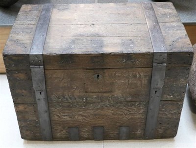 Lot 1391 - An Early 19th Century Oak and Iron Bound Silver Chest, labelled R&S Garrard & Co, Crown Goldsmiths