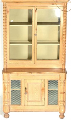 Lot 1394 - A Victorian Pine Dresser, the upper section with glazed doors enclosing a painted interior, the...