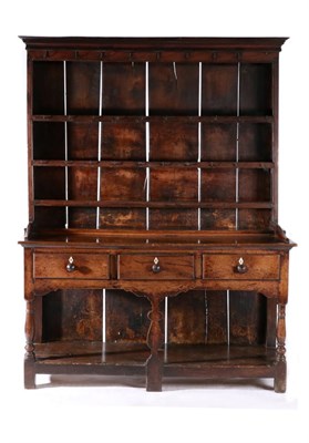 Lot 1413 - An 18th Century Oak Open Dresser and Rack, of attractive proportions, the rack with three fixed...