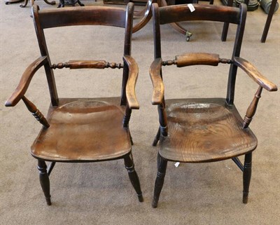 Lot 1421 - A Pair of 19th Century Fruitwood and Elm Provincial Armchairs, with curved top rails and...