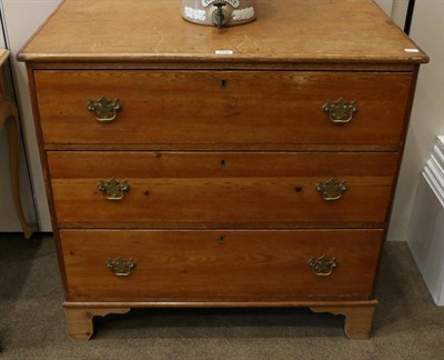 Lot 1426 - A 19th Century Pine Three Drawer Straight Front Chest of Drawers, with brass solid backplate...