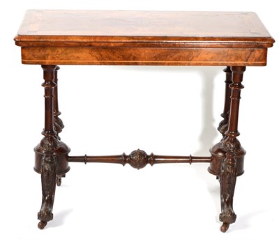 Lot 1436 - A Victorian Figured and Burr Walnut Foldover Card Table, circa 1870, the quarter-veneered and...