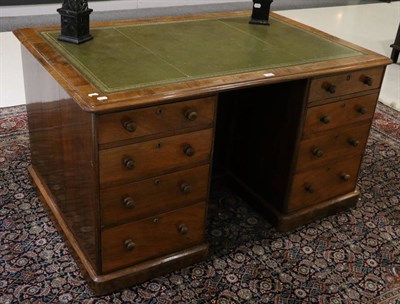 Lot 1455 - A Victorian Walnut Double Pedestal Desk, 3rd quarter 19th century, with inset green and gilt...