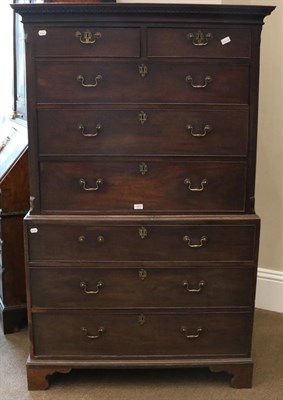 Lot 1470 - A George III Mahogany Chest on Chest, late 18th century, with Greek Key dentil cornice above...