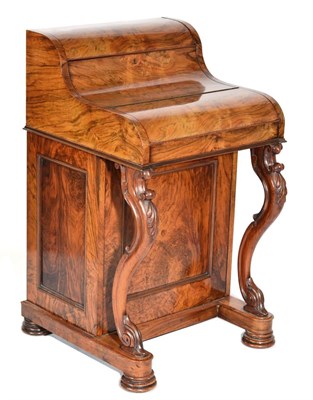 Lot 1478 - A Victorian Figured Walnut Davenport, circa 1870, with domed hinged lid enclosing dividers,...