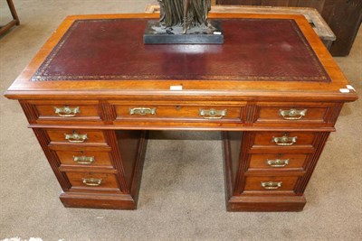 Lot 1497 - A Walnut Double Pedestal Desk, circa 1900, with inset red and gilt leather writing surface...