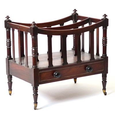 Lot 1500 - A Late George III Mahogany Canterbury, early 19th century, with curved dividers and profile cut...