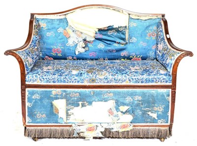 Lot 1548 - An Adam Style Carved Mahogany Framed Sofa, upholstered in worn silk fabric with moulded frame,...