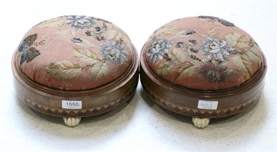 Lot 1550 - A Pair of Victorian Beadwork Circular Footstools, 3rd quarter 19th century, with overstuffed...