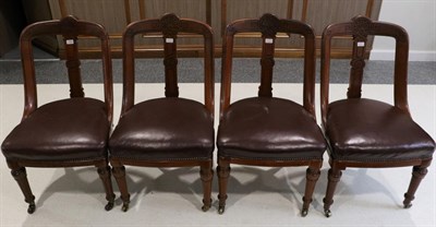 Lot 1554 - A Set of Three Late Victorian Oak and Walnut Dining Chairs, stamped Maple & Co, late 19th...