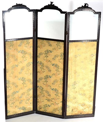 Lot 1570 - A Late 19th Century Mahogany Three-Leaf Dressing Screen, with moulded frame and ribbon tied...