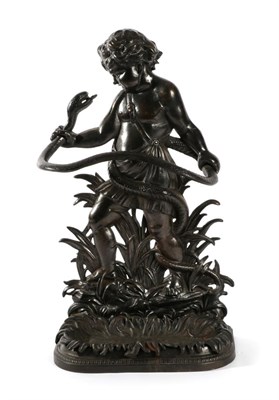 Lot 1574 - A 19th Century Cast Metal Stickstand, stamped OWF Registered Design, modelled as a classical figure