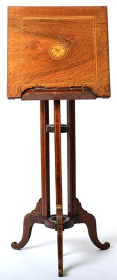 Lot 1586 - A Late Victorian Rosewood and Boxwood Strung Adjustable Music Stand, circa 1900, with pivoting...