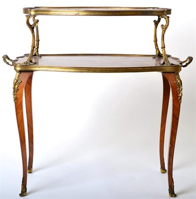 Lot 1590 - A Louis XV Style Kingwood and Parquetry Decorated and Gilt Metal Mounted Two-Tier Etagère,...