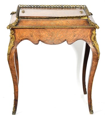 Lot 1595 - A Victorian Figured Walnut and Marquetry Inlaid Jardinière Table, in Louis XV style, with gilt...