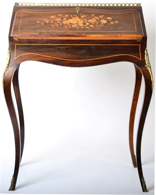 Lot 1599 - A French Louis XV Rosewood and Marquetry Inlaid Lady's Bureau, late 19th century, with pierced...