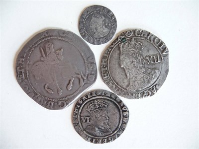 Lot 6 - Four Hammered Coins, Elizabeth I halfgroat MM hand, James I sixpence MM escallop, dig on rev.,...