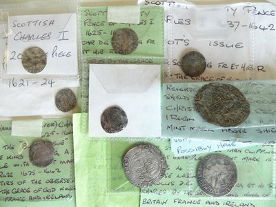 Lot 11 - Seven Hammered Coins, Charles I, comprising: shilling MM crown, two sixpences MM harp, two...