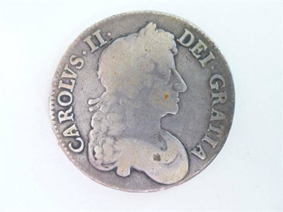 Lot 38 - Charles II Crown 1679, TRICESIMO PRIMO, 3rd bust, "79" of date worn but discernible, surface...