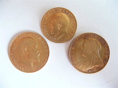 Lot 72 - Two Sovereigns, 1898M and 1907; and a Half Sovereign, 1912, GFine or +