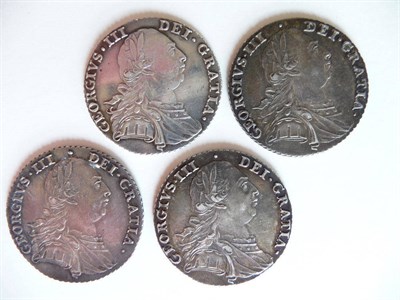 Lot 74 - Four Shillings, all 1787, three with hearts and one no stop over King's head, all attractively...