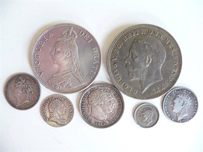 Lot 103 - Miscellaneous English Silver Coins, comprising: crown 1935, double florin 1887A, shilling 1817, two