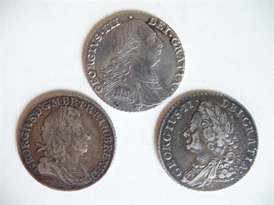 Lot 128 - Three Shillings, George I 1723 SSC 1st bust GFine/VF, George II 1758 toned VF and George III...