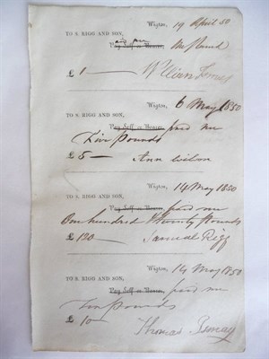 Lot 162 - A Folder containing Thirty Plus Cheques, used and unused, various dates/banks, 1850 (S Rigg &...