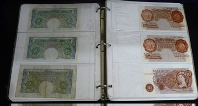 Lot 343 - Album containing 20 x English Banknotes, including: £1 Warren Fisher no. 223332 AVF, £10 Page