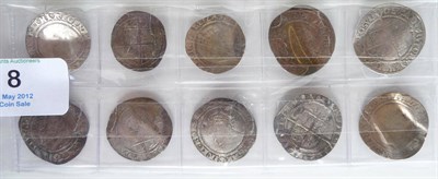 Lot 8 - Elizabeth I: 10 x Sixpences MM castle (x2), coronet (x3), eglantine, ermine, 1 and pheon (x2),...