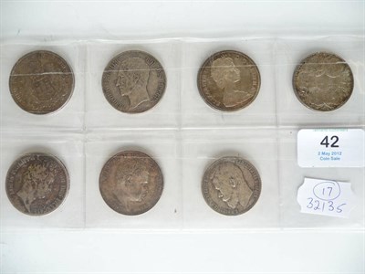 Lot 42 - 7 x Foreign Silver Coins: France 5 francs 1831B, Russia rouble 1899, Portugal 1000 reis 1899,...