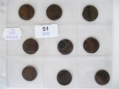 Lot 51 - Ireland: 9 x 17th Century Halfpennies: Charles II 1680 obv. pellet after CAROLVS and DEI, 1681...