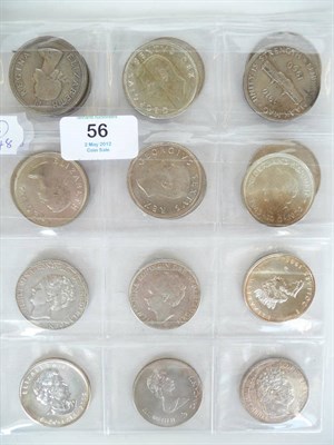 Lot 56 - 18 x Crown-Size Foreign Silver Coins: South Africa 5 x crowns 1951/52/53/58/60; Netherlands 2 x...