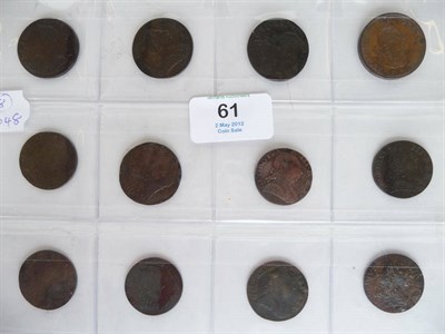 Lot 61 - 4 x Halfpennies: 1754, 1770, 1774 all AVF to VF and 1799 obv. die flaws, subdued lustre EF; and 8 x