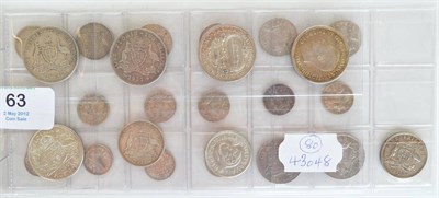 Lot 63 - Australia: 28 x Silver Coins comprising: 5 x florins 1914H scarce date,1927 'Parliament,' 1935,...