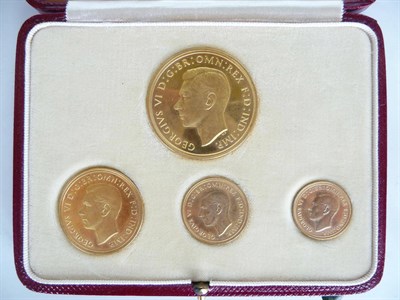 Lot 77 - Gold Proof Set 1937, £5, £2, sovereign and half sovereign in original red leatherette...