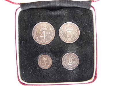 Lot 102 - Maundy Set 1888, 4d, 3d, 2d and 1d, in modern case, UNC