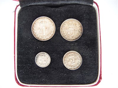 Lot 130 - Maundy Set 1908, 4d, 3d 2d and 1d, in modern case, EF to UNC