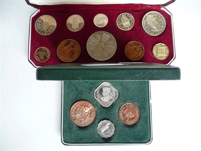 Lot 156 - Royal Mint Proof Set 1953, 10 coins crown to farthing, in CofI, FDC and Guernsey proof set 1966...