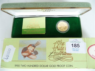 Lot 185 - Australia: Gold PROOF 200 Dollars 1990, 10g (22ct gold), with certificate, in Cofl, FDC