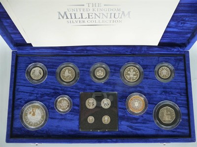 Lot 209 - Millennium Silver Proof Set 2000, 9 coins 1p to £5 together with Maundy 4p to 1p, (13 coins...