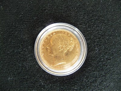 Lot 218 - Sovereign 1869 die 28, shieldback, contact marks, AVF