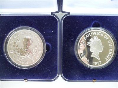 Lot 227 - Guernsey: 2 x Commemorative .999 Silver Proof £10 - 1997 'Golden Wedding' & 1998 'Queen Mother,'