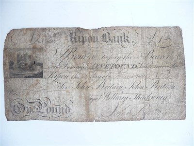 Lot 250 - Provincial Banknote: Ripon Bank £1 1820, intact but small edge tears and tiny pinholes in...