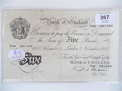 Lot 267 - White £5 Beale, London Nov 2 1950, GVF or+