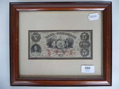 Lot 269 - Bank of Commerce, Savannah, State of Georgia 5 Dollars circa 1860, printed by Bald, Cousland &...