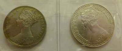 Lot 311 - Victoria, 2 x Florins: 1849 'Godless' good edge/surfaces, blue/gold tone AEF and 1883 light contact