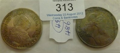 Lot 313 - George III, 2 x 3 Shilling Bank Tokens: 1811 armoured laureate bust, good edge/surfaces,...